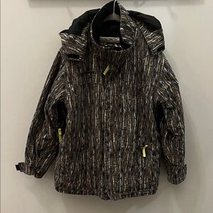 Obermeyer Pow Ski Jacket Unisex Hood Bamboo Print Junior Size 10